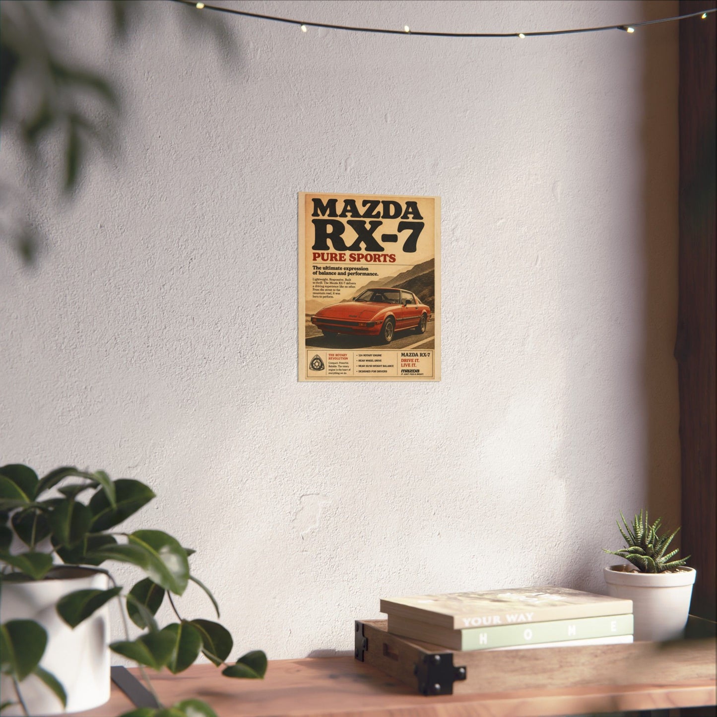 Mazda RX-7 Vintage Poster — 'Pure Sports' Retro Car Wall Art