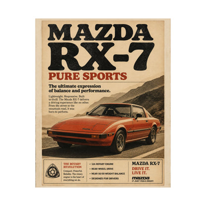 Mazda RX-7 Vintage Poster — 'Pure Sports' Retro Car Wall Art
