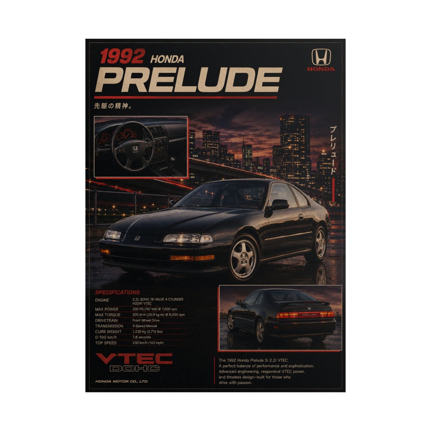 1992 Honda Prelude Poster — Vintage JDM Car Wall Art