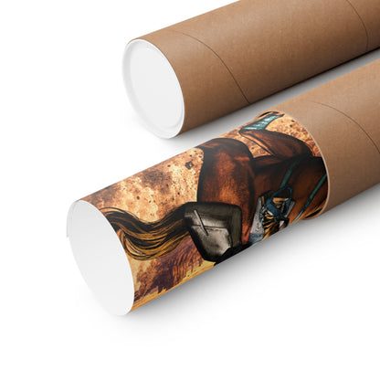 Western Cowboy Rider Poster — Dynamic Horseback Sunset Matte Vertical Art Print